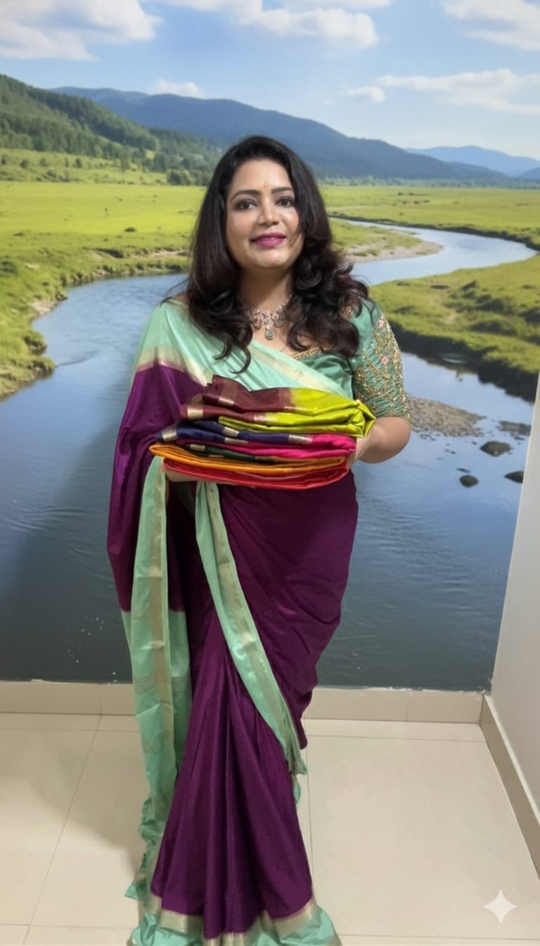 Semi Mysore Silk Saree Online | Pure Look, Lightweight & Bentex Zari Border