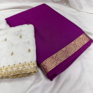 Semi Mysore Silk Saree Online | Pure Look, Lightweight & Small Zari Border in self - additional Designer Blouse