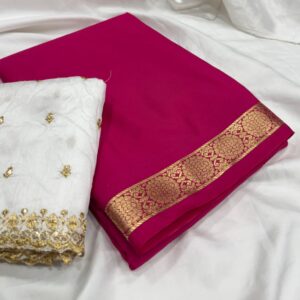 Semi Mysore Silk Saree Online | Pure Look, Lightweight & Small Zari Border in self - additional Designer Blouse