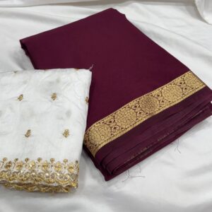 Semi Mysore Silk Saree Online | Pure Look, Lightweight & Small Zari Border in self - additional Designer Blouse