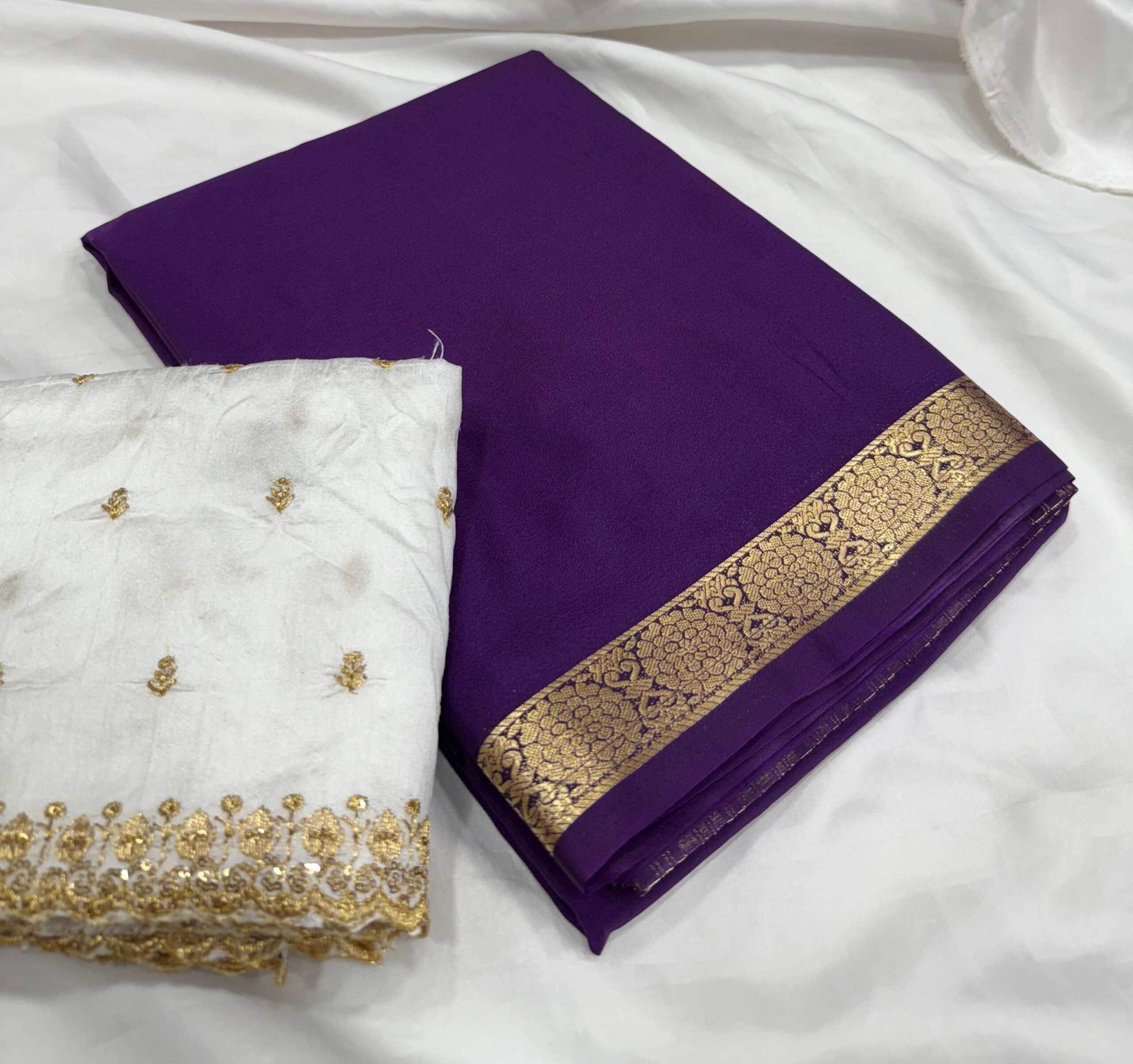 Semi Mysore Silk Saree Online | Pure Look, Lightweight & Small Zari Border in self - additional Designer Blouse